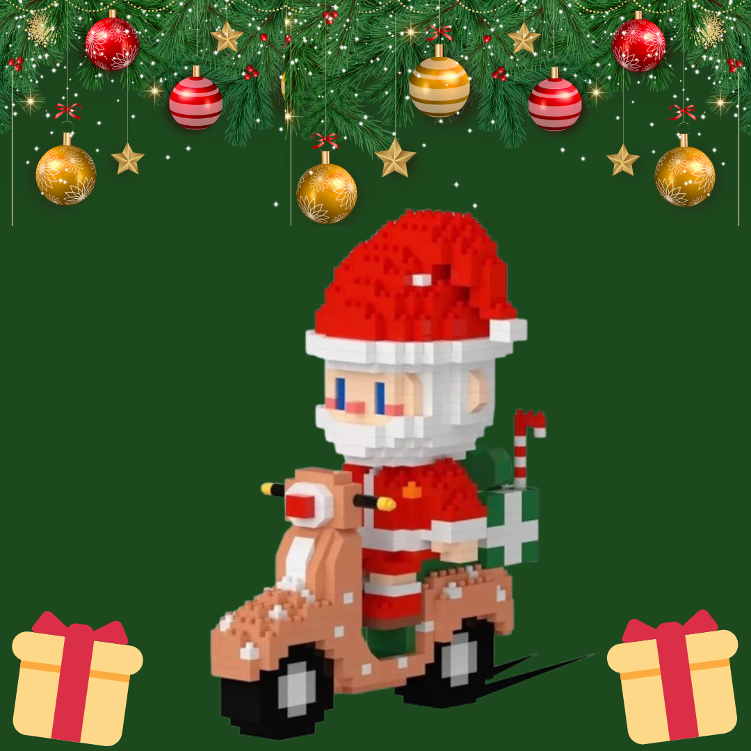 Kerstman op scooter | Bouwsteentjes