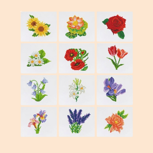 12 Mini Diamond Paintings | Bloemen | Diamond Painting