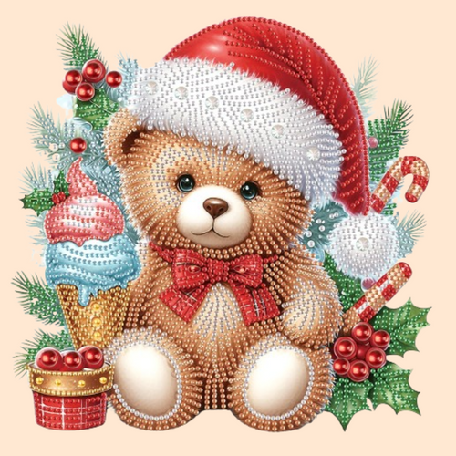 Beer met kerstmuts | Diamond painting