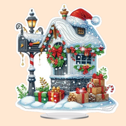 5D Huisje met kerstmuts | Diamond painting