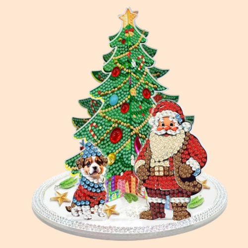 3D Kerstman bij de kerstboom | Diamond painting