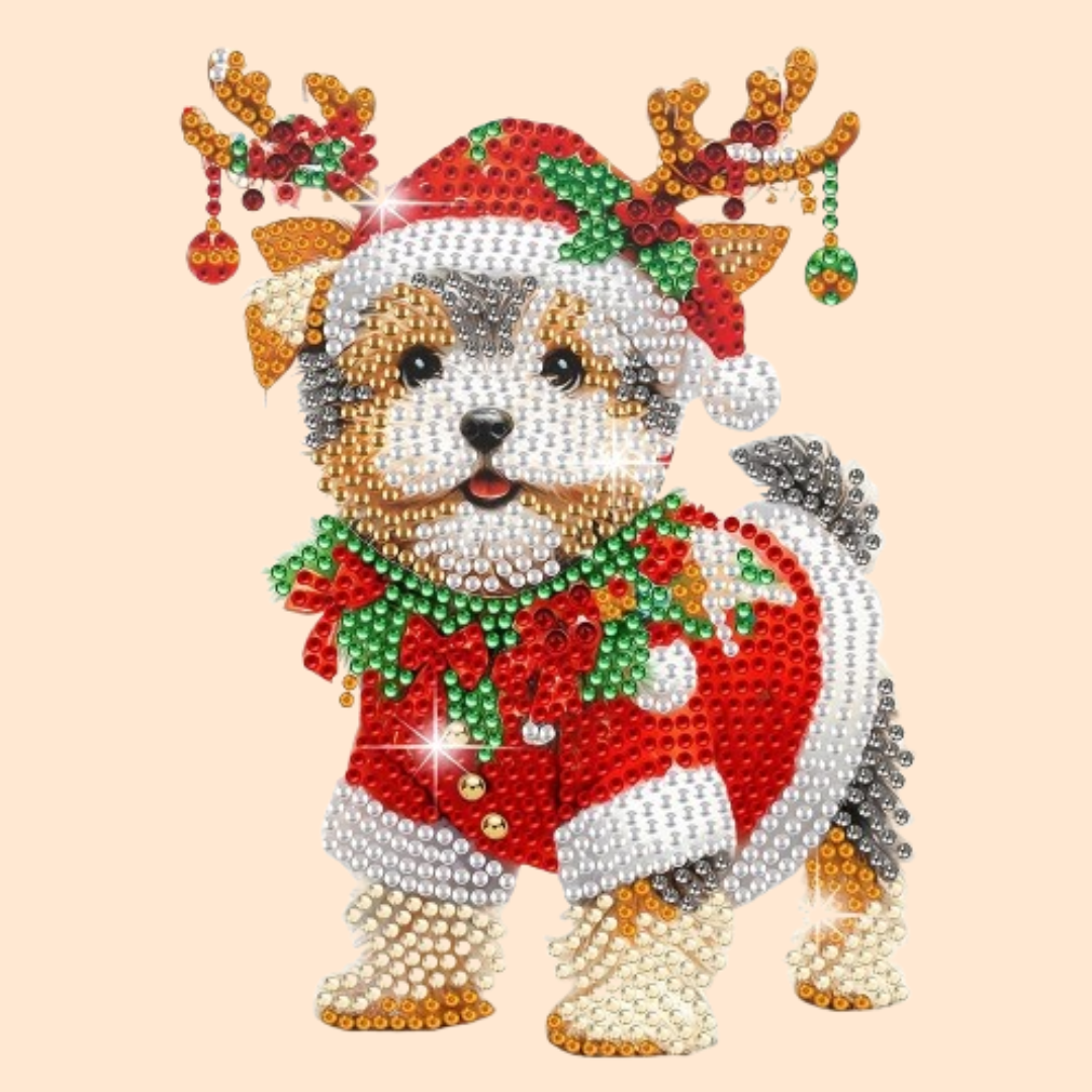 Bewegende kerst hond | Diamond painting