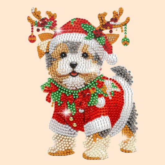 Bewegende kerst hond | Diamond painting