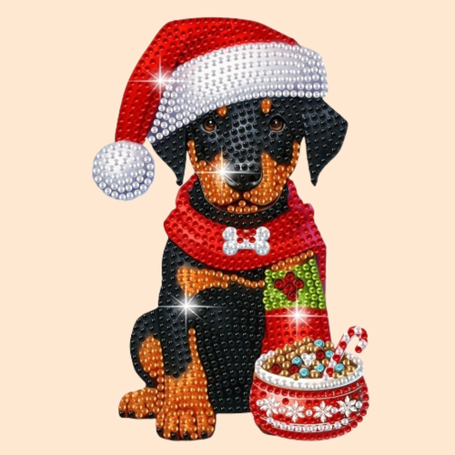 Bewegende hond met kerstmuts | Diamond painting