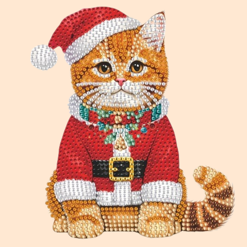 Bewegende kat met kerstmuts | Diamond painting
