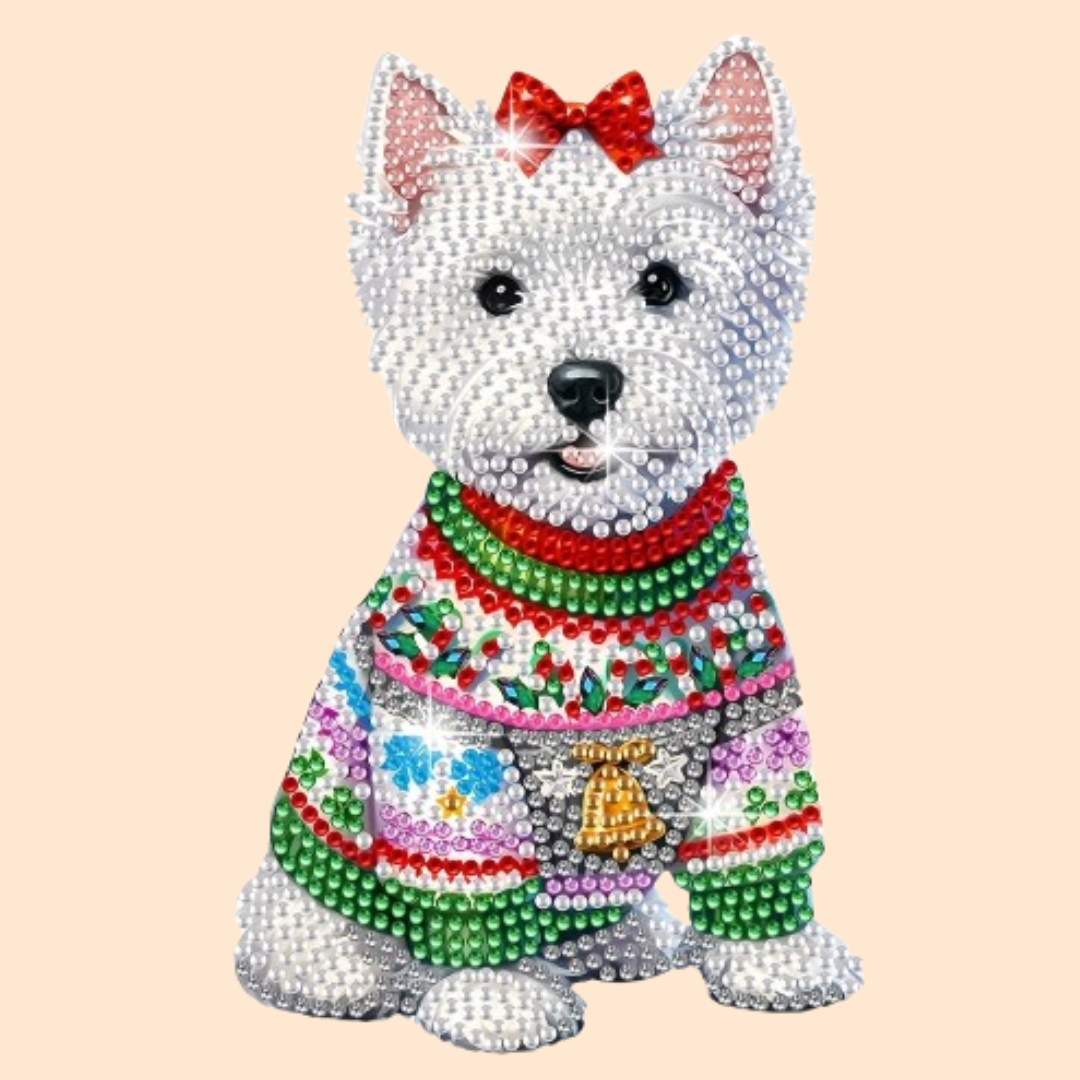 Bewegende hond met strik | Diamond painting