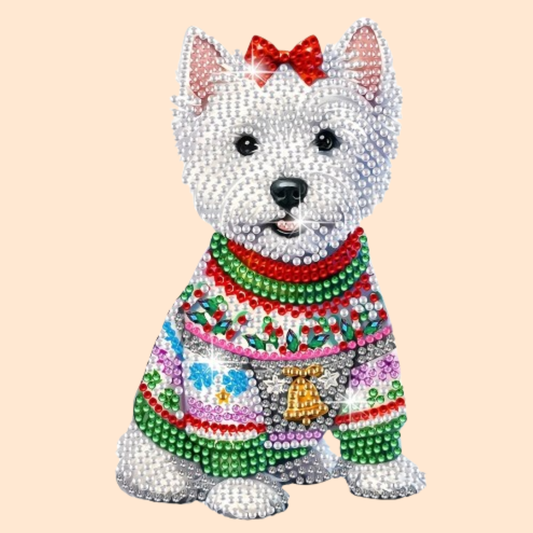 Bewegende hond met strik | Diamond painting