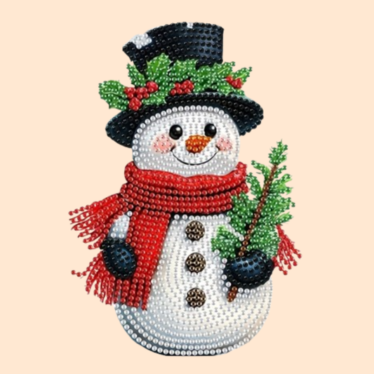 Bewegende sneeuwpop met hoed | Diamond painting