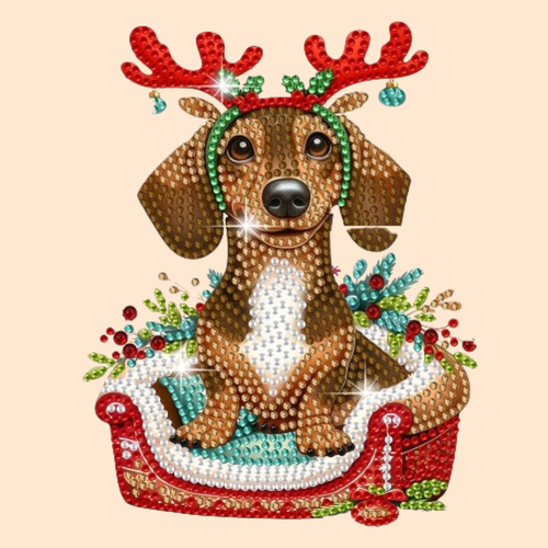 Bewegende hond in mand | Diamond painting