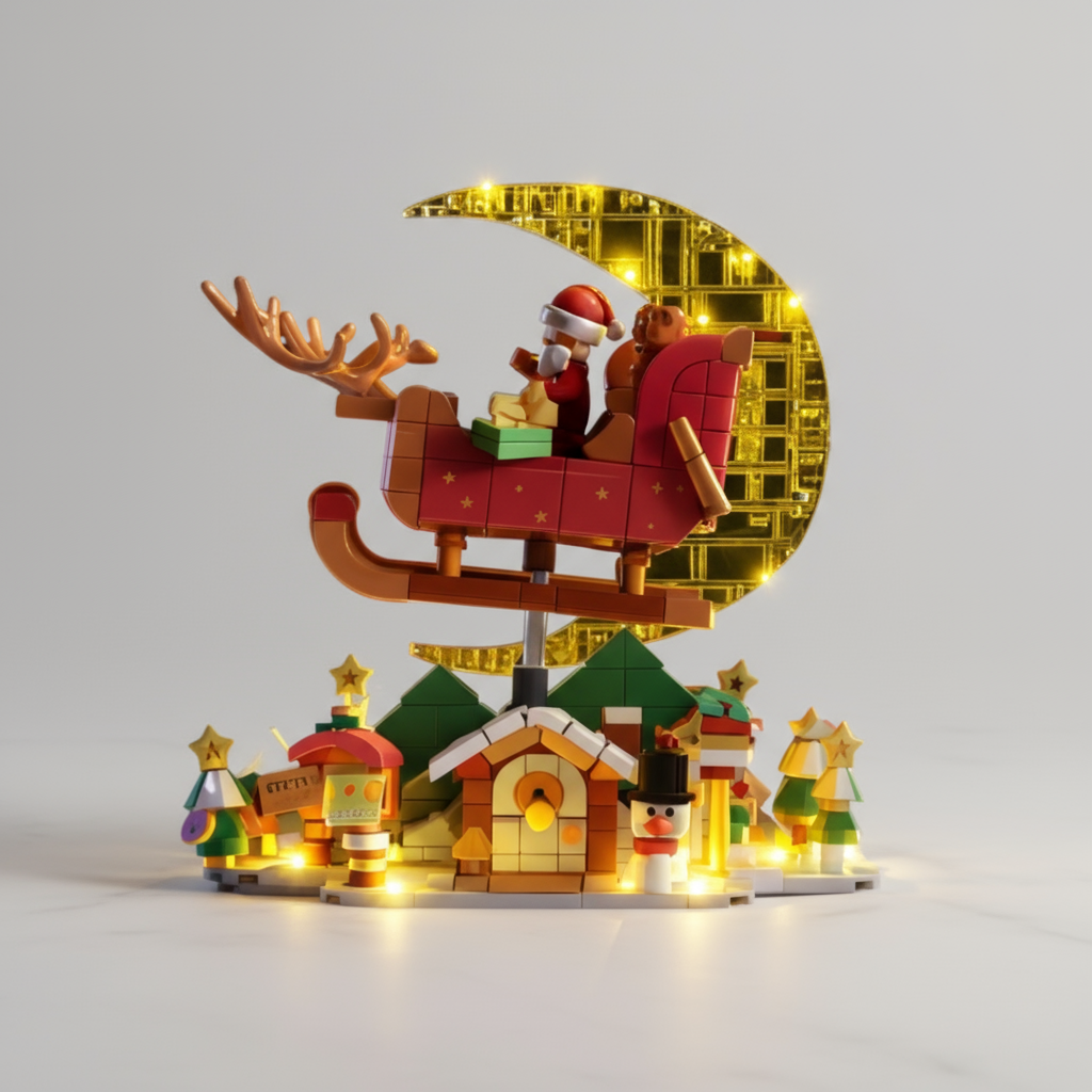 Kerstman in slee | Bouwsteentjes