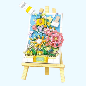 3D blauw bloemen schilderij | Bouwsteentjes