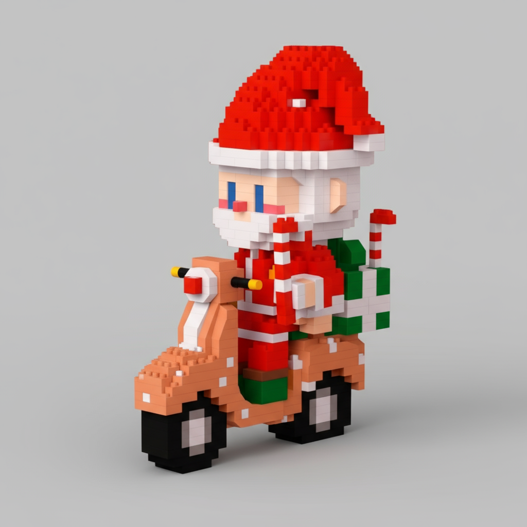 Kerstman op scooter | Bouwsteentjes