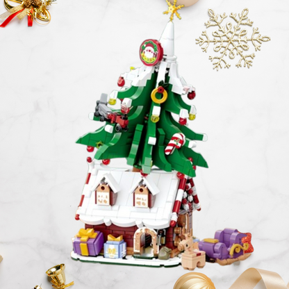 Kerstboom op kersthuisje | Bouwsteentjes