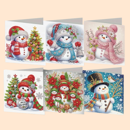 Sneeuwpop Kerstkaarten | 6 stuks | Diamond Painting