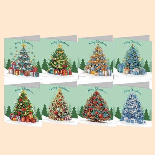 Kerstboom Kerstkaarten | 8 stuks | Diamond Painting