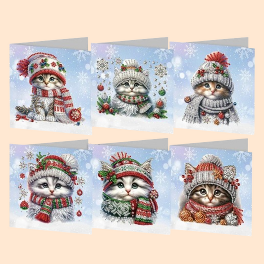 Kerstkatten Kerstkaarten | 6 stuks | Diamond Painting