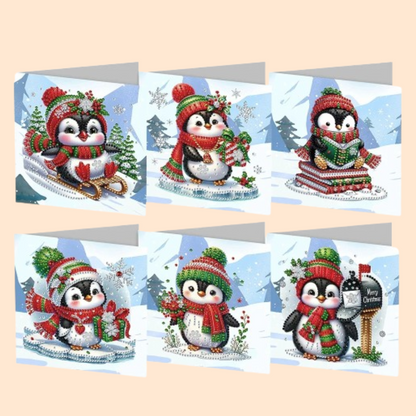 Pinguïn Kerstkaarten Set | 6 stuks | Diamond Painting