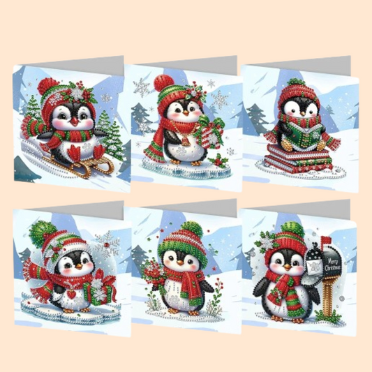 Pinguïn Kerstkaarten Set | 6 stuks | Diamond Painting