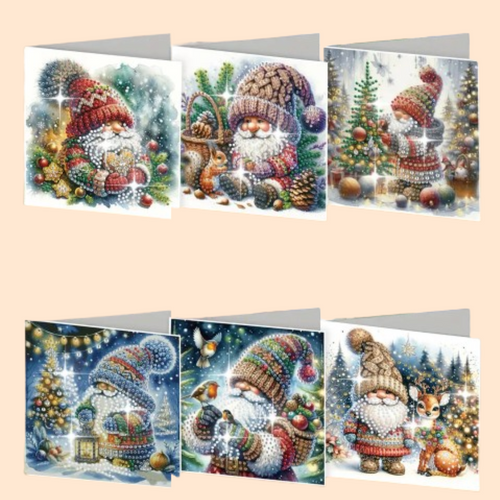 Kerstkaarten Set met Warme Winterfiguren | 6 stuks | Diamond Painting