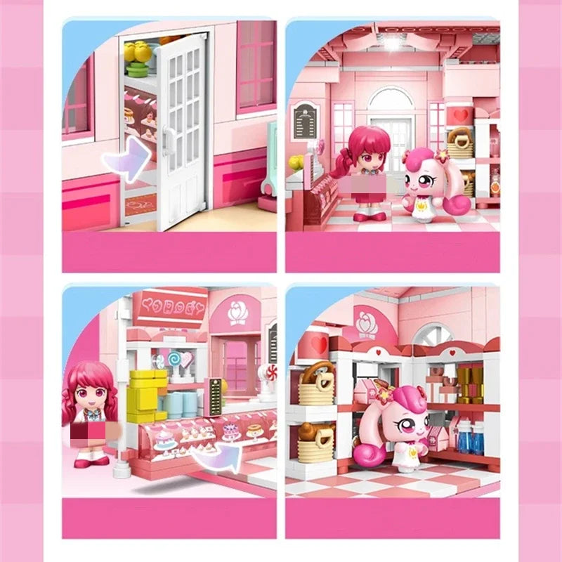 Roze poppenhuis | Bouwsteentjes