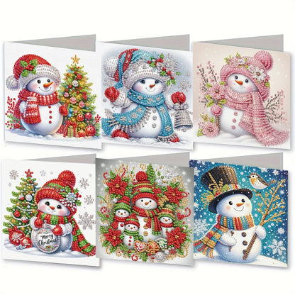 Sneeuwpop Kerstkaarten | 6 stuks | Diamond Painting