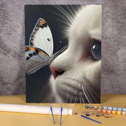 Kat met Vlinder | Schilderen op Nummer