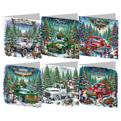 Kerstkaarten Set met Vintage Auto’s | 6 stuks | Diamond Painting