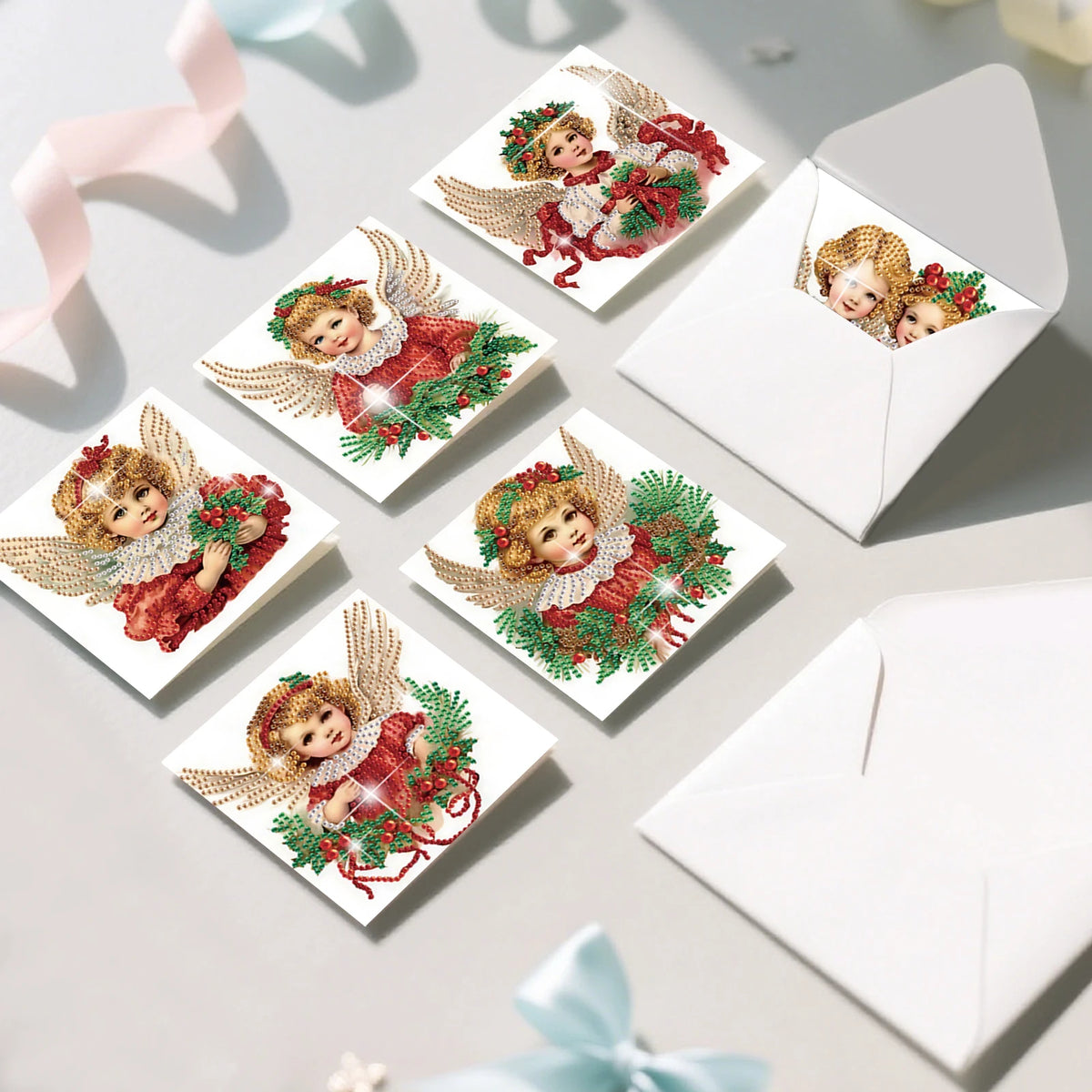 Kerstengel kaarten | 6 stuks | Diamond Painting