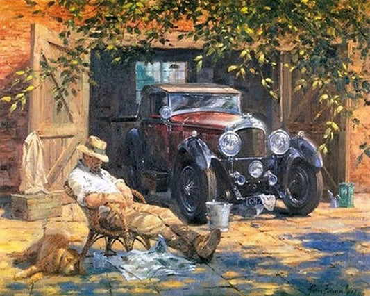 Slapende man voor Oldtimer | Schilderen op Nummer