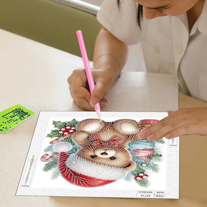 Beer met kerstmuts | Diamond painting