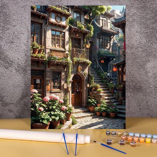 Romantisch Stadsstraatje - Schilderen op Nummer