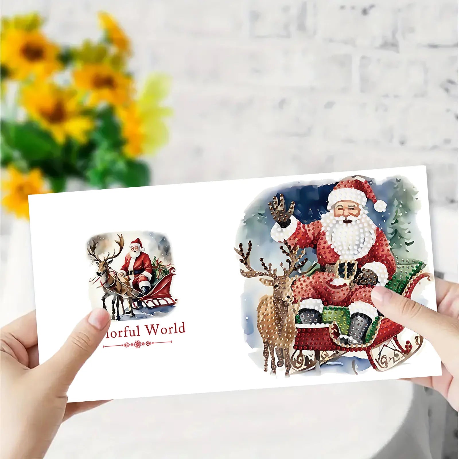 Kerstman in slee kaarten | 6 stuks | Diamond Painting