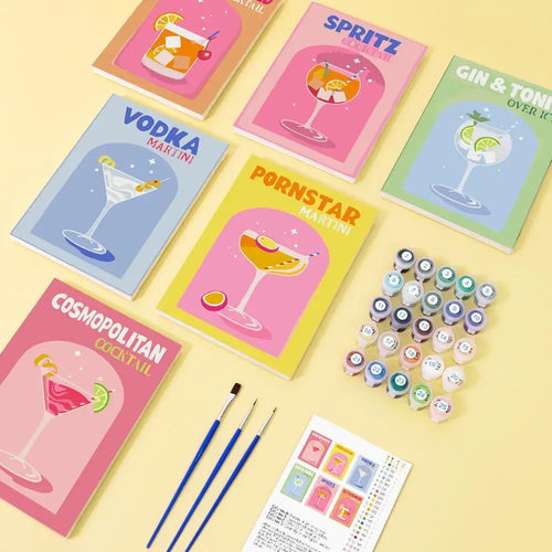 6 Mini Schilderijen | Kleurrijke Cocktail Collectie | Schilderen op Nummer