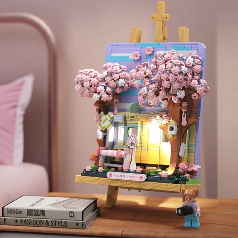 3D schilderij Sakura trein | Bouwsteentjes