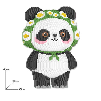 Panda met Bloemenkrans | Bouwsteentjes