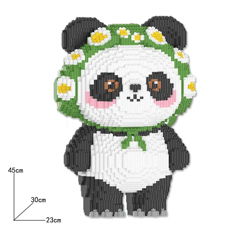 Mega Panda met Bloemenkrans | Bouwsteentjes