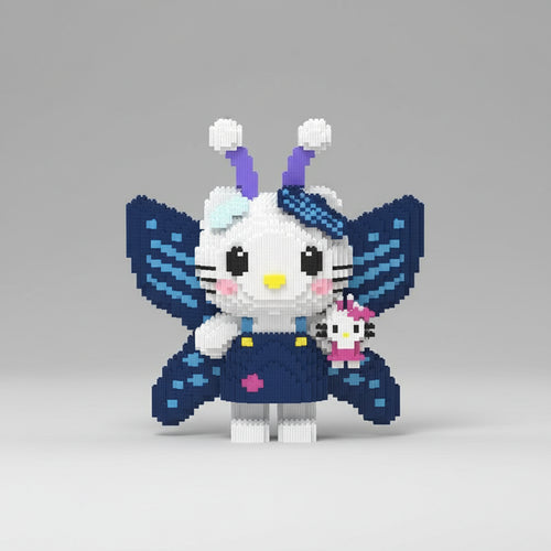 Witte Kat met Vlinders | Bouwsteentjes