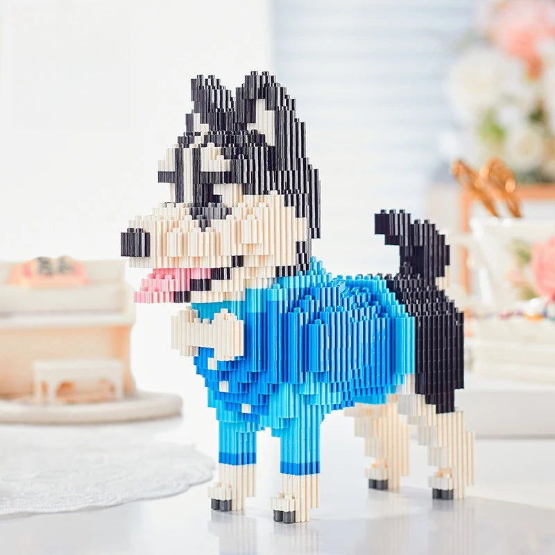 Husky in blauw pak | Bouwsteentjes