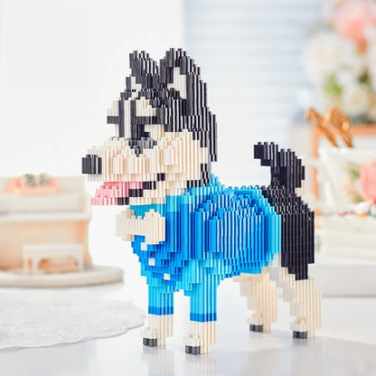 Husky in blauw pak | Bouwsteentjes
