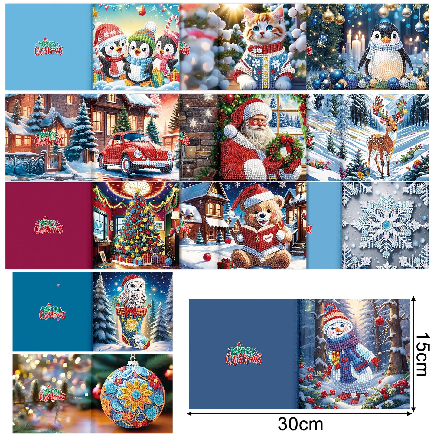 Kerstkaarten  | 12 stuks | Diamond Painting