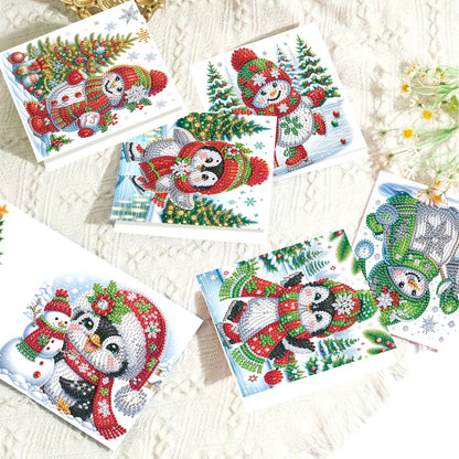 Pinguïns & Sneeuwpoppen Kerstkaarten | 8 stuks | Diamond Painting