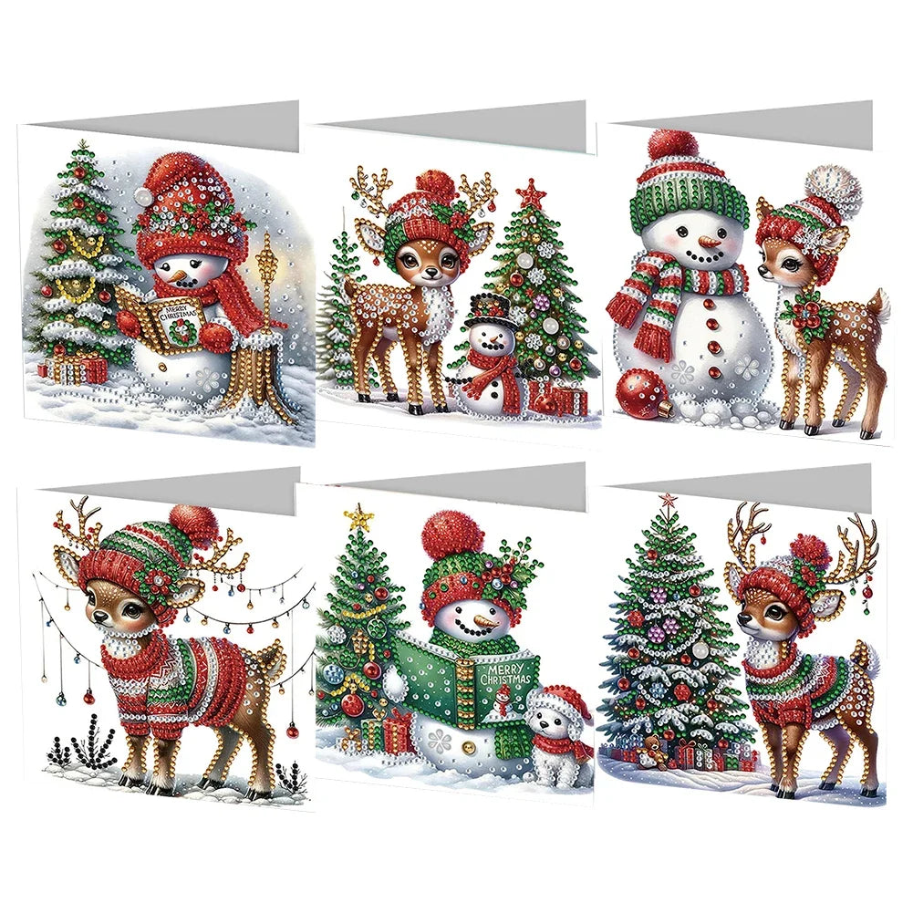 Rendieren & Sneeuwpret Kerstkaarten | 6 stuks | Diamond Painting