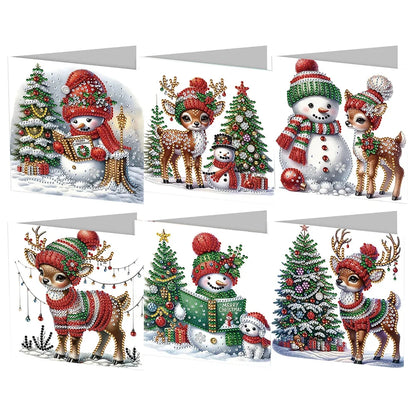Rendieren & Sneeuwpret Kerstkaarten | 6 stuks | Diamond Painting