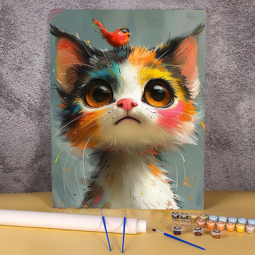 Poes met Vogeltje | Schilderen op Nummer