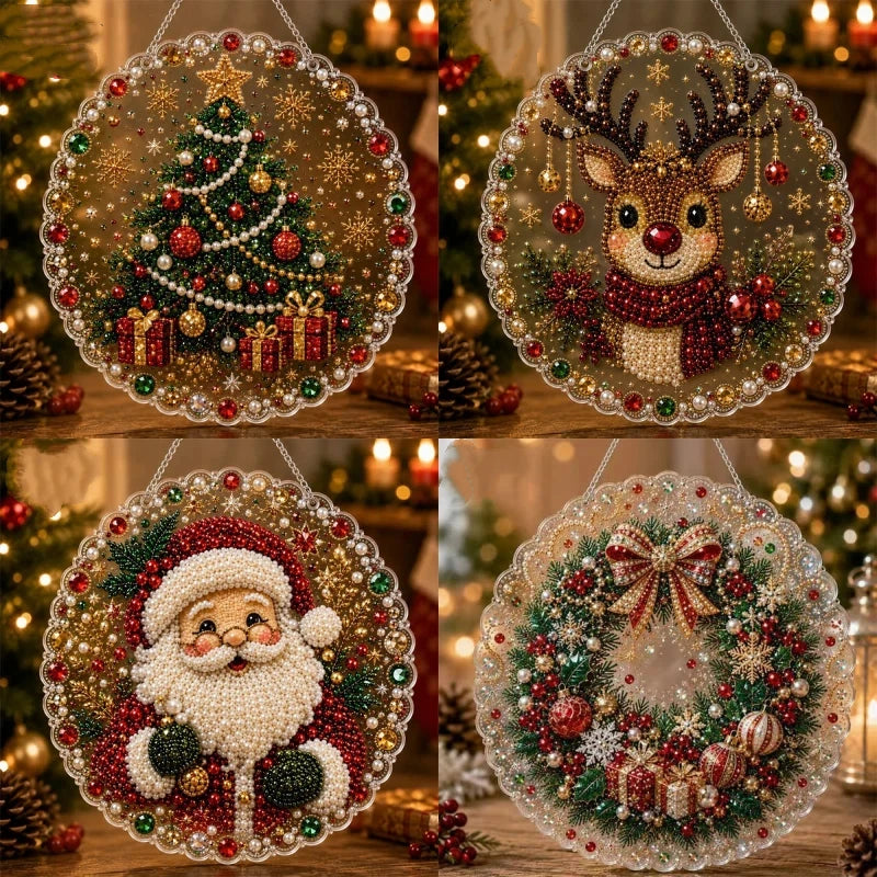 Kerst hanger | Kerstman met bril | Diamond painting