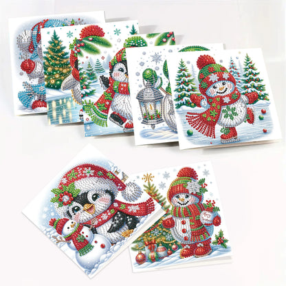 Pinguïns & Sneeuwpoppen Kerstkaarten | 8 stuks | Diamond Painting