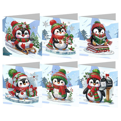 Pinguïn Kerstkaarten Set | 6 stuks | Diamond Painting
