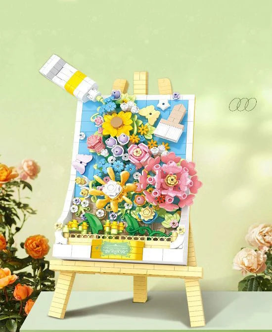 3D blauw bloemen schilderij | Bouwsteentjes