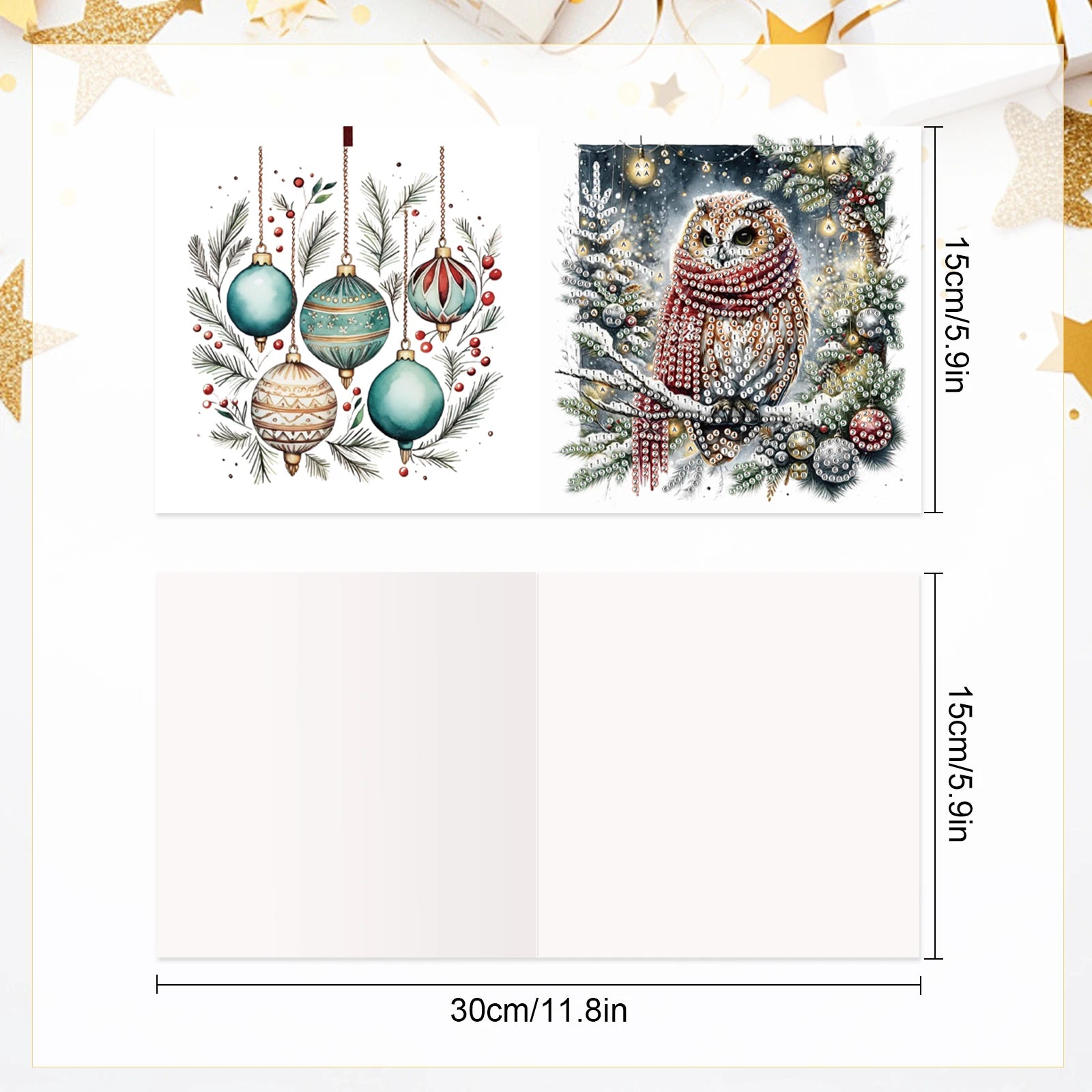 Kerst Uilen kerstkaarten  | 6 stuks | Diamond Painting