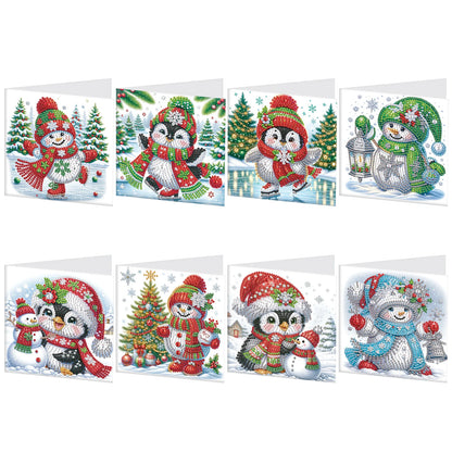 Pinguïns & Sneeuwpoppen Kerstkaarten | 8 stuks | Diamond Painting
